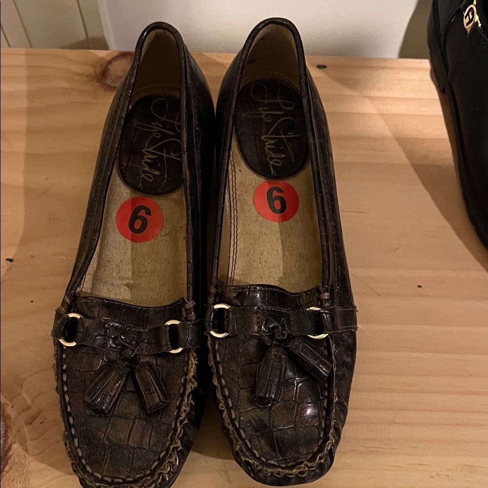 Life Stride Dark Brown Croc-Embossed Loafers